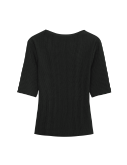 Ribbed Round Neck 3/4 Sleeve Top