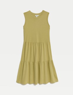 Pure Cotton Knee Length Tiered Dress