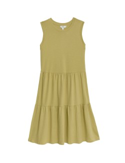 Pure Cotton Knee Length Tiered Dress