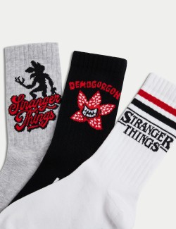 3pk Cotton Blend Stranger Things™ Socks (12.5 Large - 7 Large)