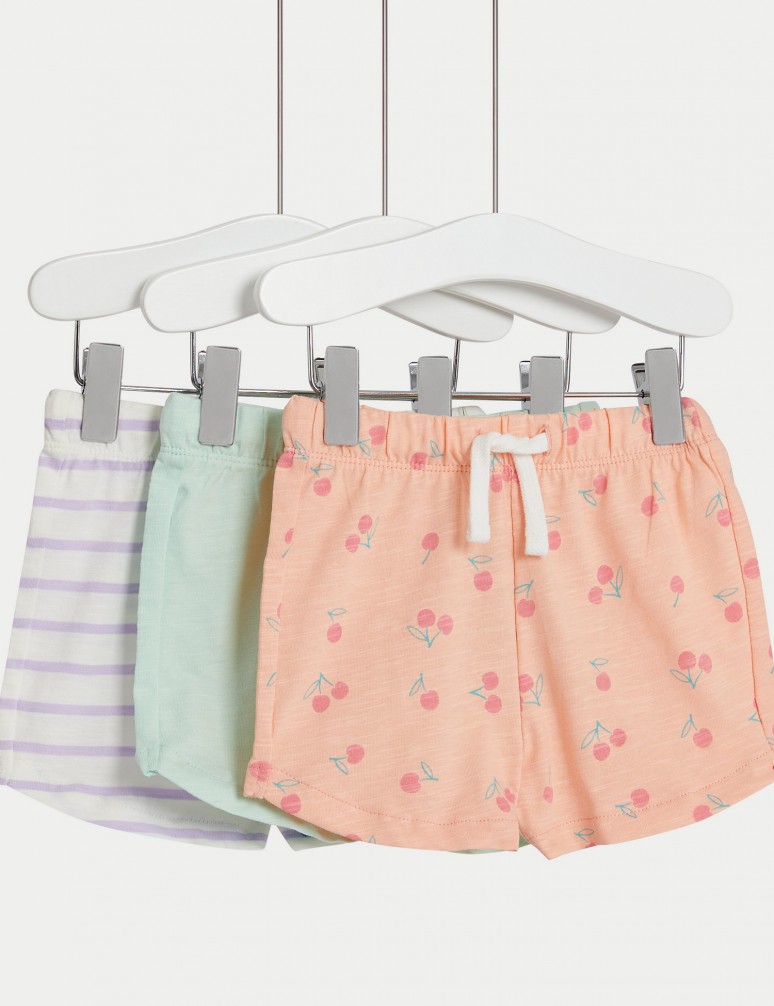 3pk Pure Cotton Elasticated Waist Shorts (0-3 Yrs)