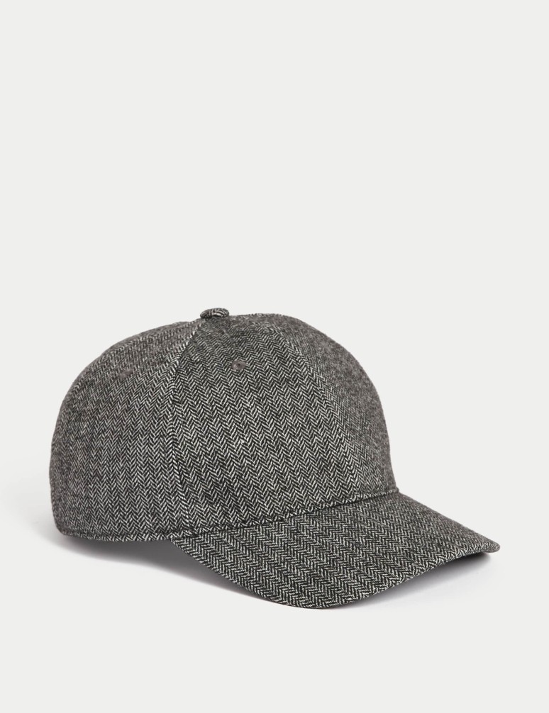 Herringbone Baseball Cap with Wool
