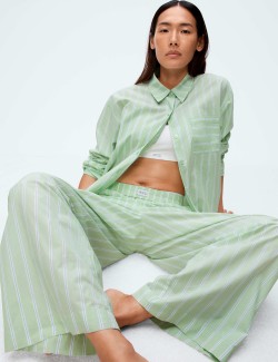 Pruhované pyžamové kalhoty se širokými nohavicemi ze 100 % bavlny