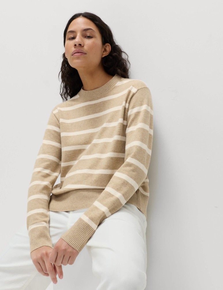 Air-Yarn Striped Crew Jumper