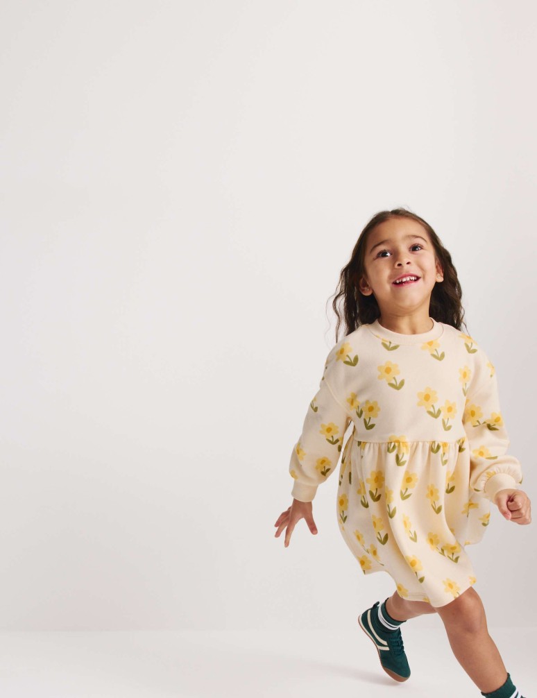 Cotton Rich Flower Print Sweatshirt Dress (2-8 Years)