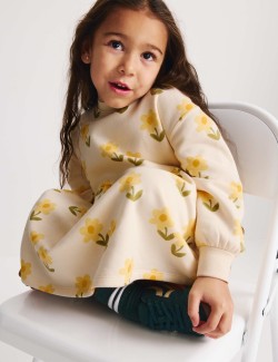 Cotton Rich Flower Print Sweatshirt Dress (2-8 Years)