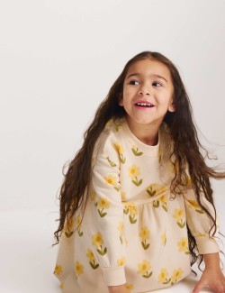 Cotton Rich Flower Print Sweatshirt Dress (2-8 Years)