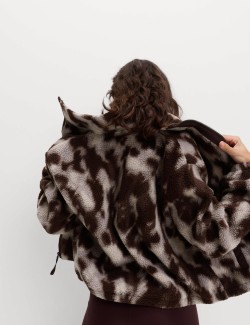 Flísová bunda z umělé kožešiny se stojáčkem a potiskem