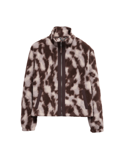 Flísová bunda z umělé kožešiny se stojáčkem a potiskem