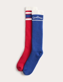 Ponožky do holínek s nápisem „Good Times“, s vysokým podílem bavlny, 2 páry v balení (6 malé – 7 velké)