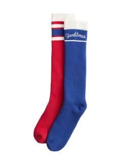Ponožky do holínek s nápisem „Good Times“, s vysokým podílem bavlny, 2 páry v balení (6 malé – 7 velké)