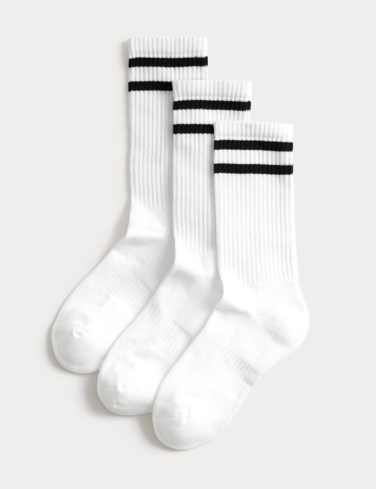 3 Pack Cotton Rich Striped Ankle High Socks
