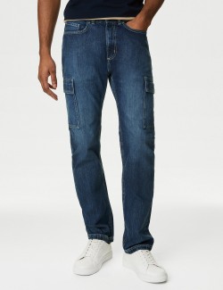 Straight Fit Denim Cargo Trousers