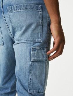 Straight Fit Denim Cargo Trousers