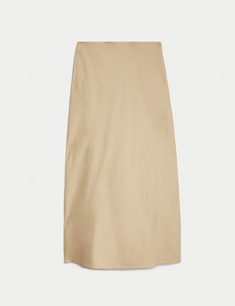 Linen Blend Maxi Wrap Skirt