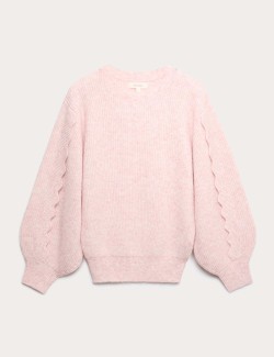 Knitted Scallop Sleeve Trim Jumper