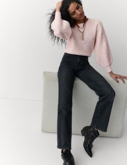 Knitted Scallop Sleeve Trim Jumper