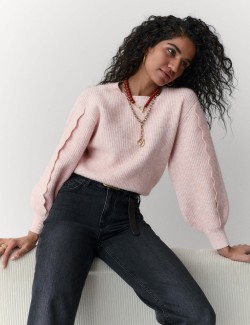 Knitted Scallop Sleeve Trim Jumper