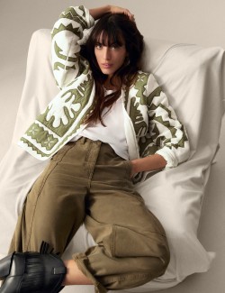 Pure Cotton Seam Detail Barrel Leg Trousers