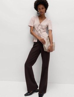 Ginghamový přední top s texturou a výstřihem do V