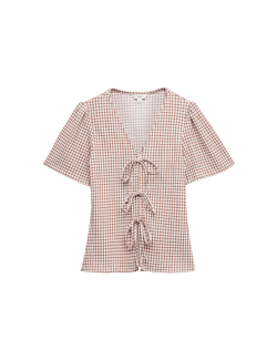 Ginghamový přední top s texturou a výstřihem do V