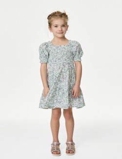 Nabírané květované šaty Mini Me, z čisté bavlny (2–8 let)