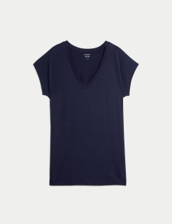 Volné delší tričko s výstřihem do V, vysoký obsah bavlny