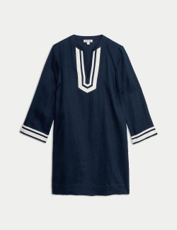 Pure Linen V-Neck Mini Shift Dress
