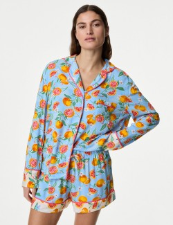 Pyžamový top s límečkem a květinovým potiskem