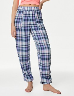 Kárované pyžamové kalhoty s manžetovým lemem