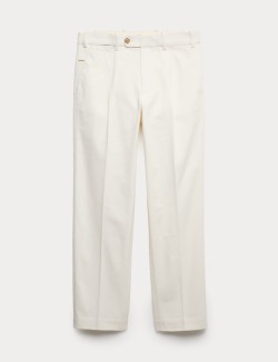 Pure Cotton Tapered Fit Pleated Twill Trousers