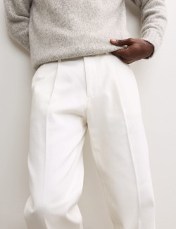 Pure Cotton Tapered Fit Pleated Twill Trousers