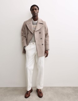 Pure Cotton Tapered Fit Pleated Twill Trousers