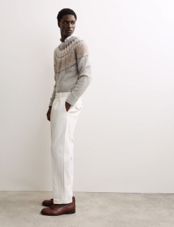 Pure Cotton Tapered Fit Pleated Twill Trousers