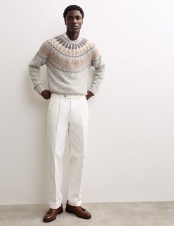 Pure Cotton Tapered Fit Pleated Twill Trousers