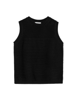Cotton Rich Pointelle Knitted Vest