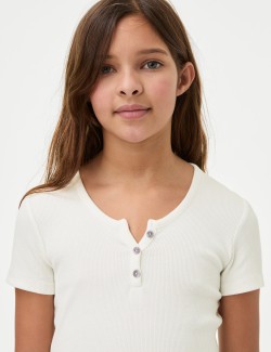 Žebrované tričko s knoflíky a vysokým podílem bavlny (6–16 let)