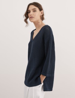 Volný svetr s výstřihem do V s vysokým podílem bavlny