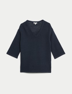 Cotton Rich V-Neck Relaxed Jumper