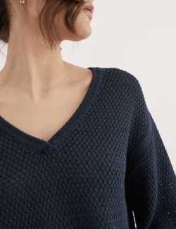 Cotton Rich V-Neck Relaxed Jumper