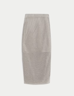 Texturovaná pletená midi sukně s vysokým podílem bavlny