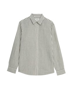 Easy Iron Cotton Linen Blend Striped Shirt