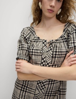 Kostkované volné mini šaty z čisté bavlny