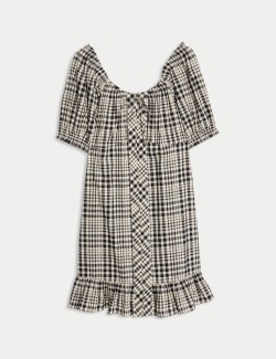 Kostkované volné mini šaty z čisté bavlny