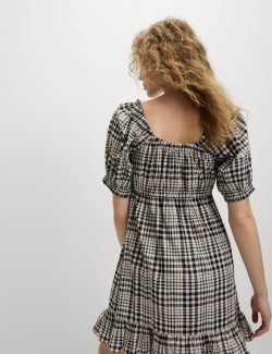 Kostkované volné mini šaty z čisté bavlny
