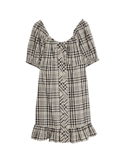 Kostkované volné mini šaty z čisté bavlny