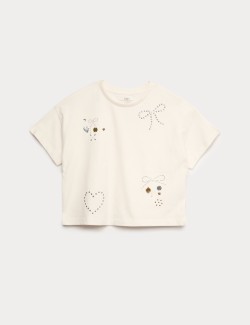 Pure Cotton Heart Embellished T-Shirt (6-16 Yrs)