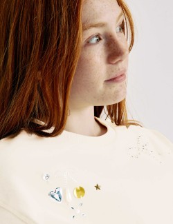 Pure Cotton Heart Embellished T-Shirt (6-16 Yrs)