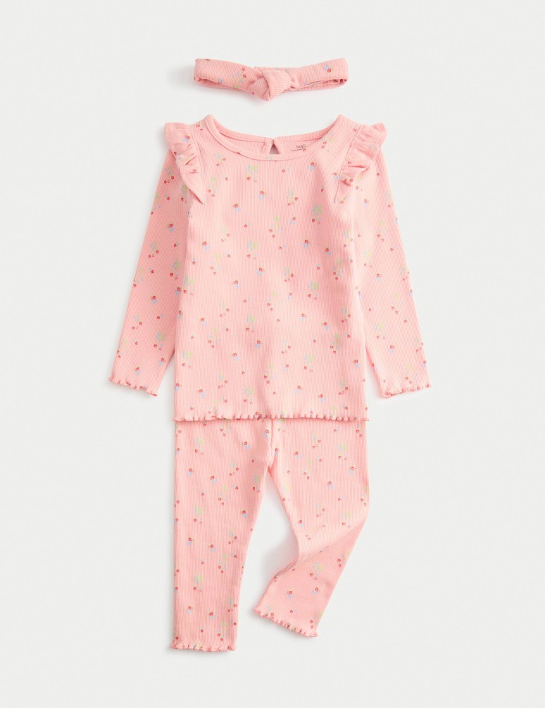 3pc Cotton Rich Jersey Strawberry Ditsy Outfit (0-3 Yrs)