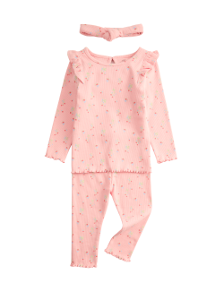 3pc Cotton Rich Jersey Strawberry Ditsy Outfit (0-3 Yrs)